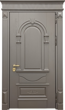 Металлическая утепленная термодверь с карнизом и плитами МДФ с багетной раскладкой