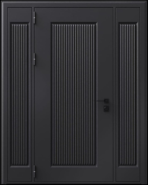 Входная термодверь с металлофиленкой, вставками по бокам и порошковым покрытием RAL 9004 (тип №9) Входная термодверь с металлофиленкой, вставками по бокам и порошковым покрытием RAL 9004 (тип №9)